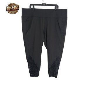 Livi Active Plus 26/28 Black Capri Leggings High Waist Lace Trim Stretch Yoga🖤